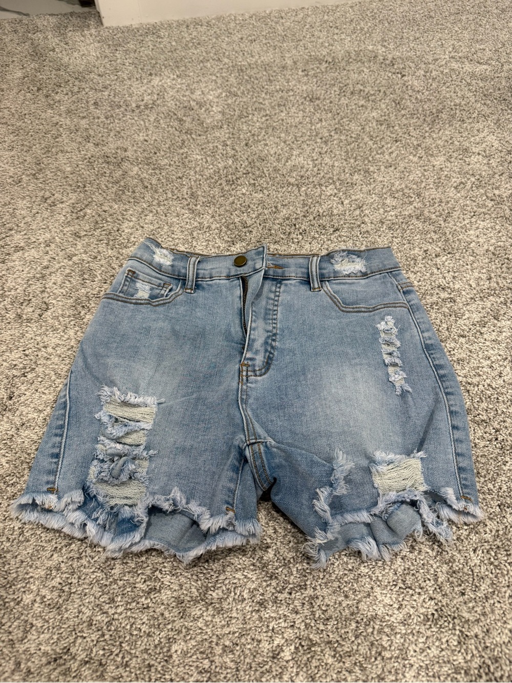 Breanne Distressed High-Rise Medium Wash Willow Boutique Denim Shorts